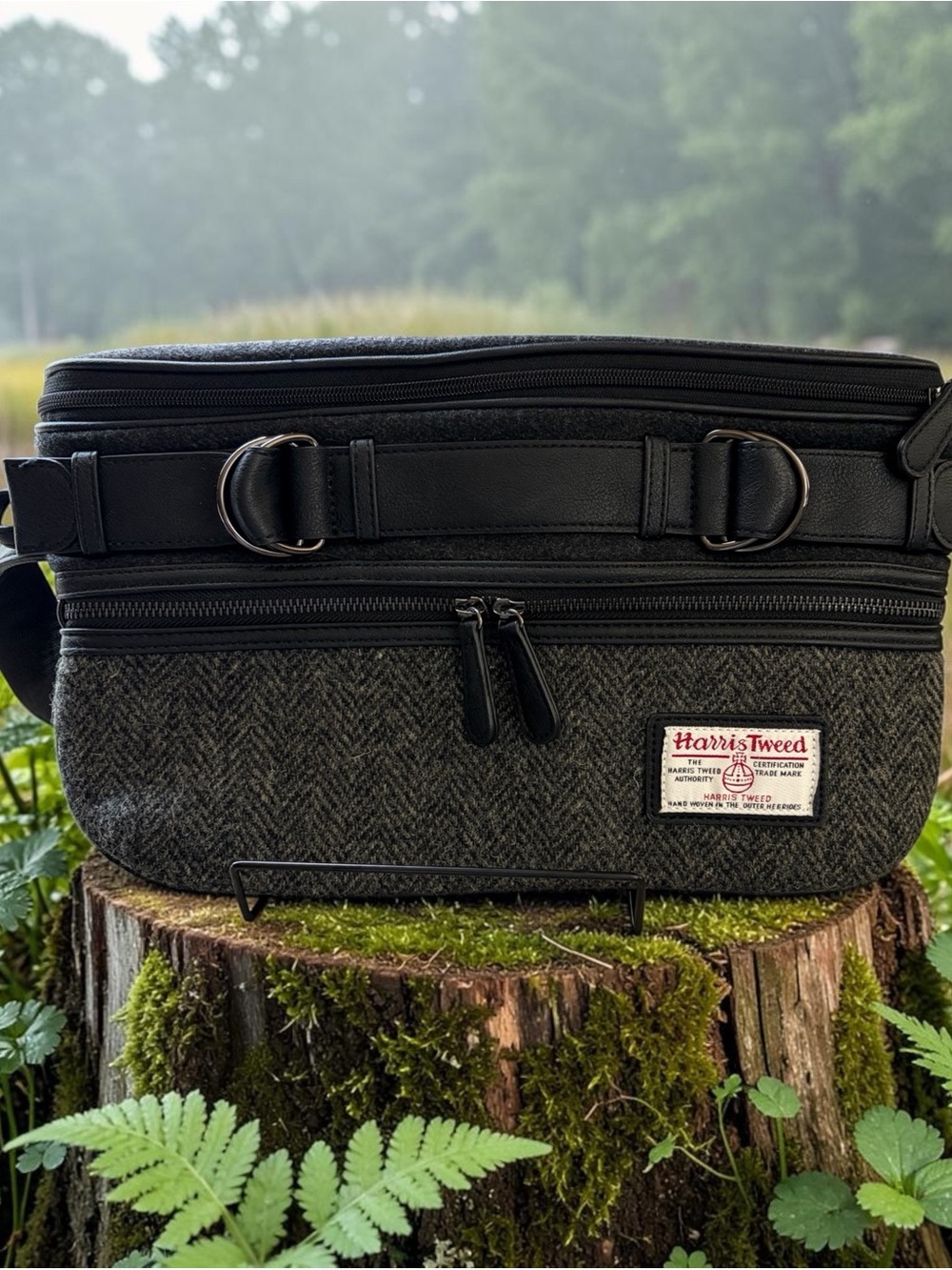 Closshi Harris Tweed Grey Herringbone Wool Crossbody Sling Bag